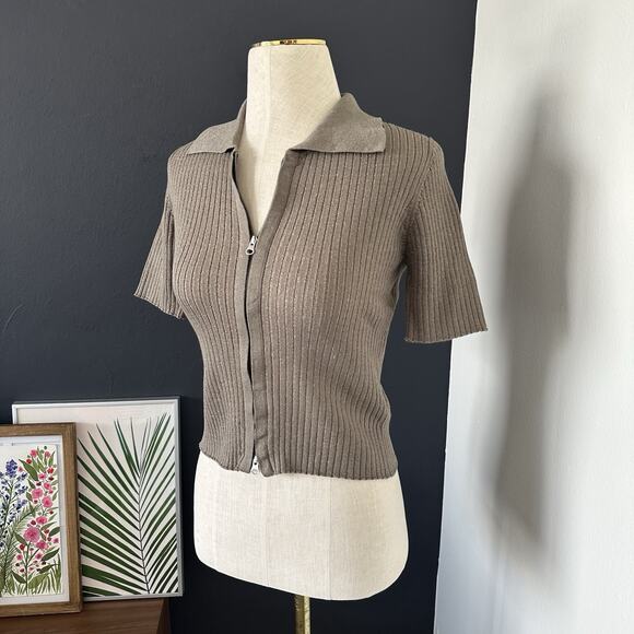 Moussy Women's Double Zip Front Knit Cardigan Copper Metallic Thread - Picture 2 of 13